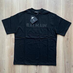 MEDIUM RELAXED FIT BALMAIN MEN`S BLACK COTTON T-SHIRT CREW NECK SHORT SLEEVE